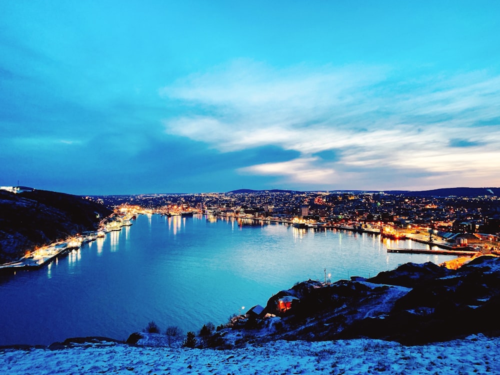 a large body of water surrounded by a city