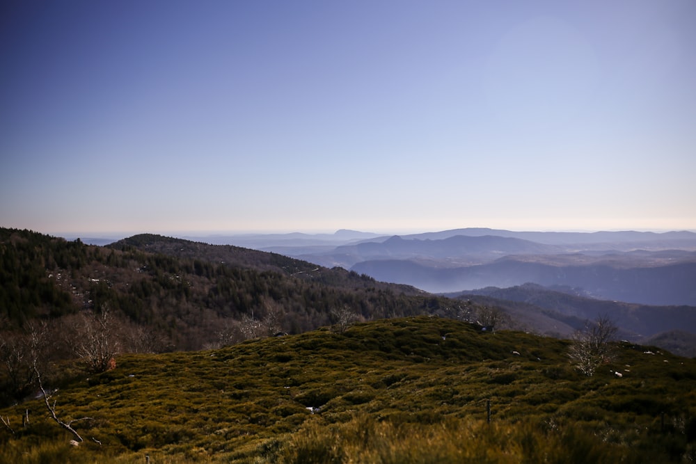 a view of the mountains from a hill top