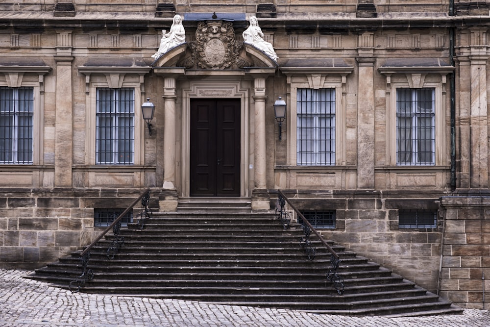 a bench in front of a building