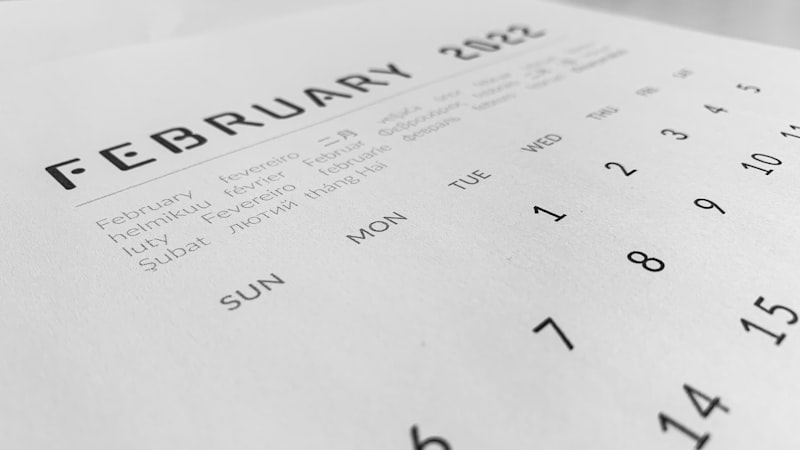 Close-up of a calendar on a desk