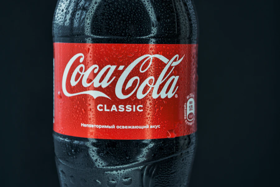 Coca cola bottle on dark background