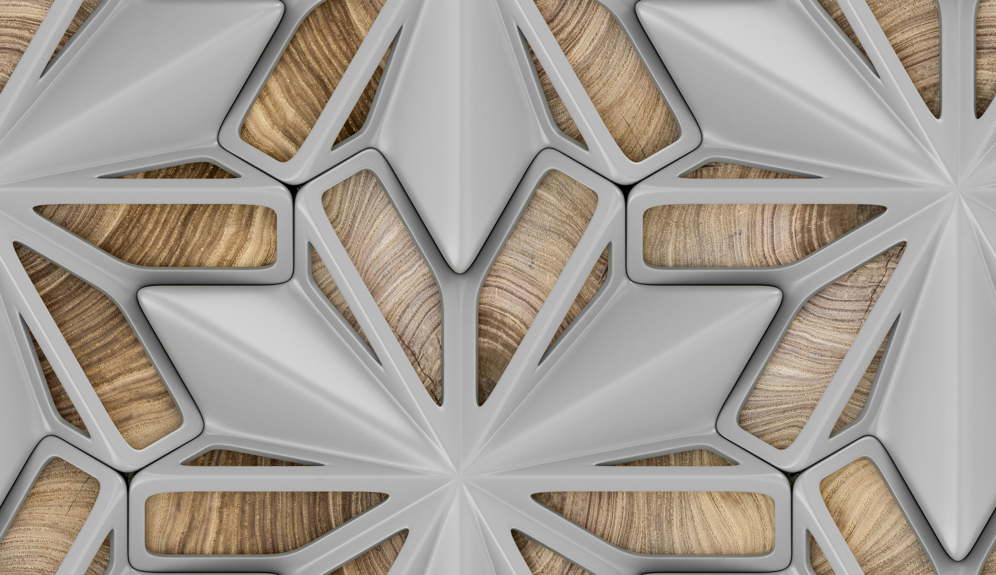 3d gray lattice tiles on wooden walnut background. Material wood walnut. High quality seamless realistic pattern.