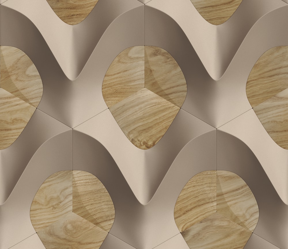a pattern of wooden shapes on a wall