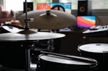 a close up of a drum set in a room