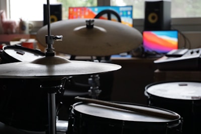 a close up of a drum set in a room