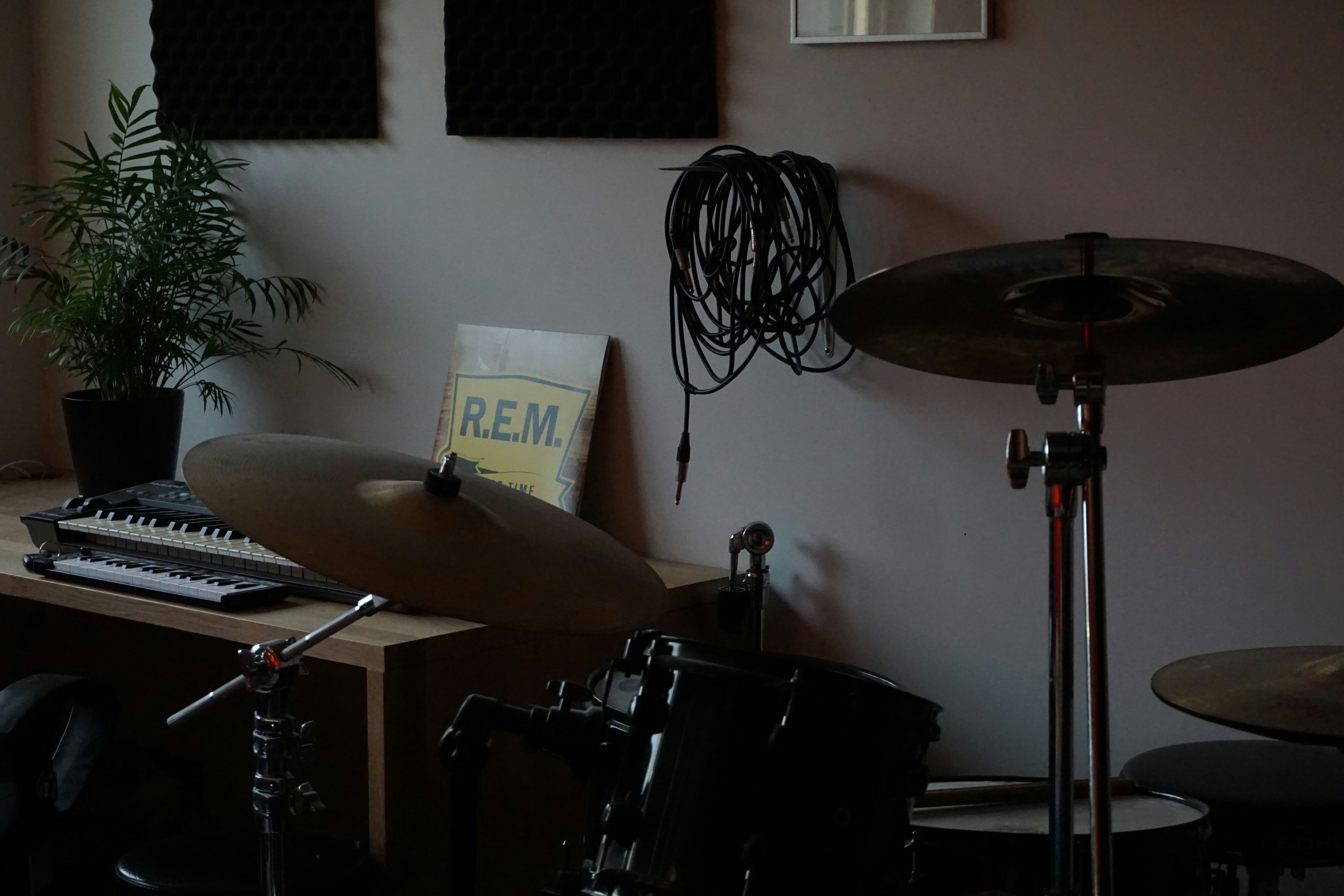 Studio room with keyboard and drums