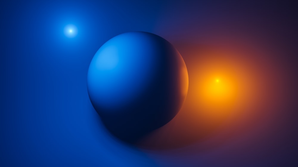 a blue and orange sphere on a blue background