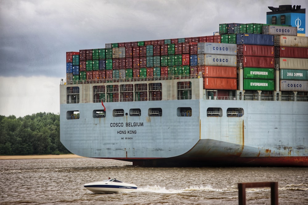 a large cargo ship in a body of water
