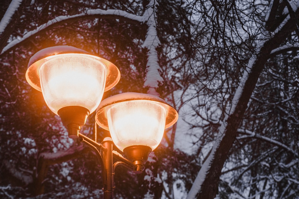 a couple of lights that are in the snow