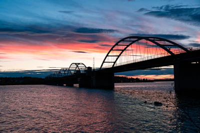 A bridge across the water at Luleå at sunset — Sweden