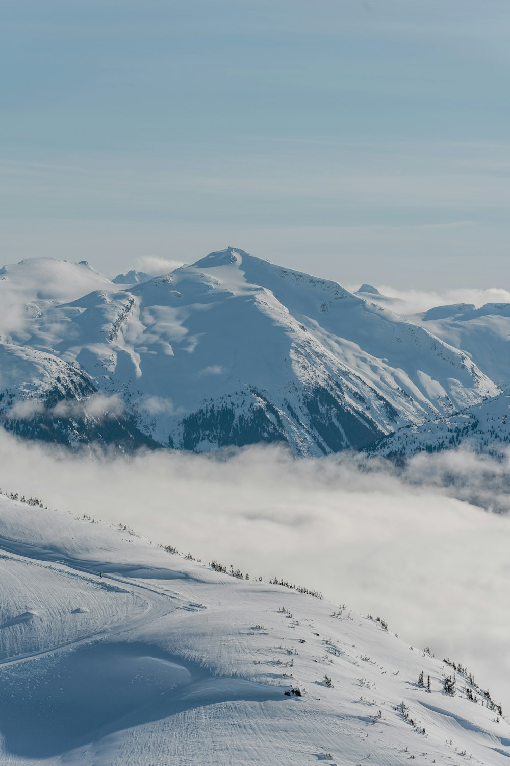 a view of a snow covered mountain