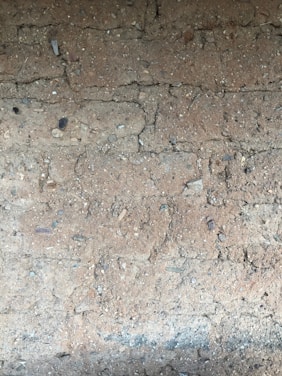 A close-up view of a textured dirt surface with small rocks and pebbles embedded throughout. The soil appears compacted with visible fissures and cracks running across the surface.