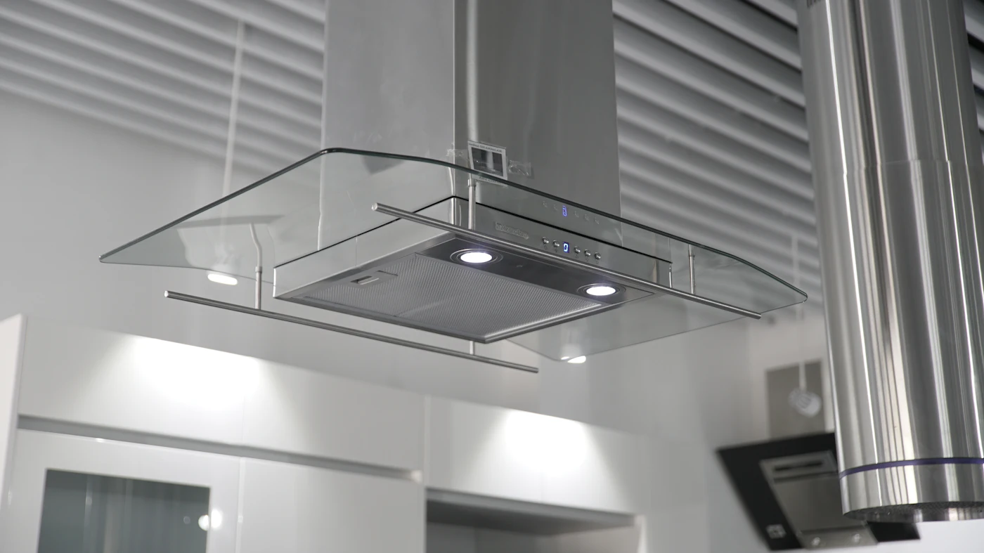 Modern glass kitchen chimney and extraction hood