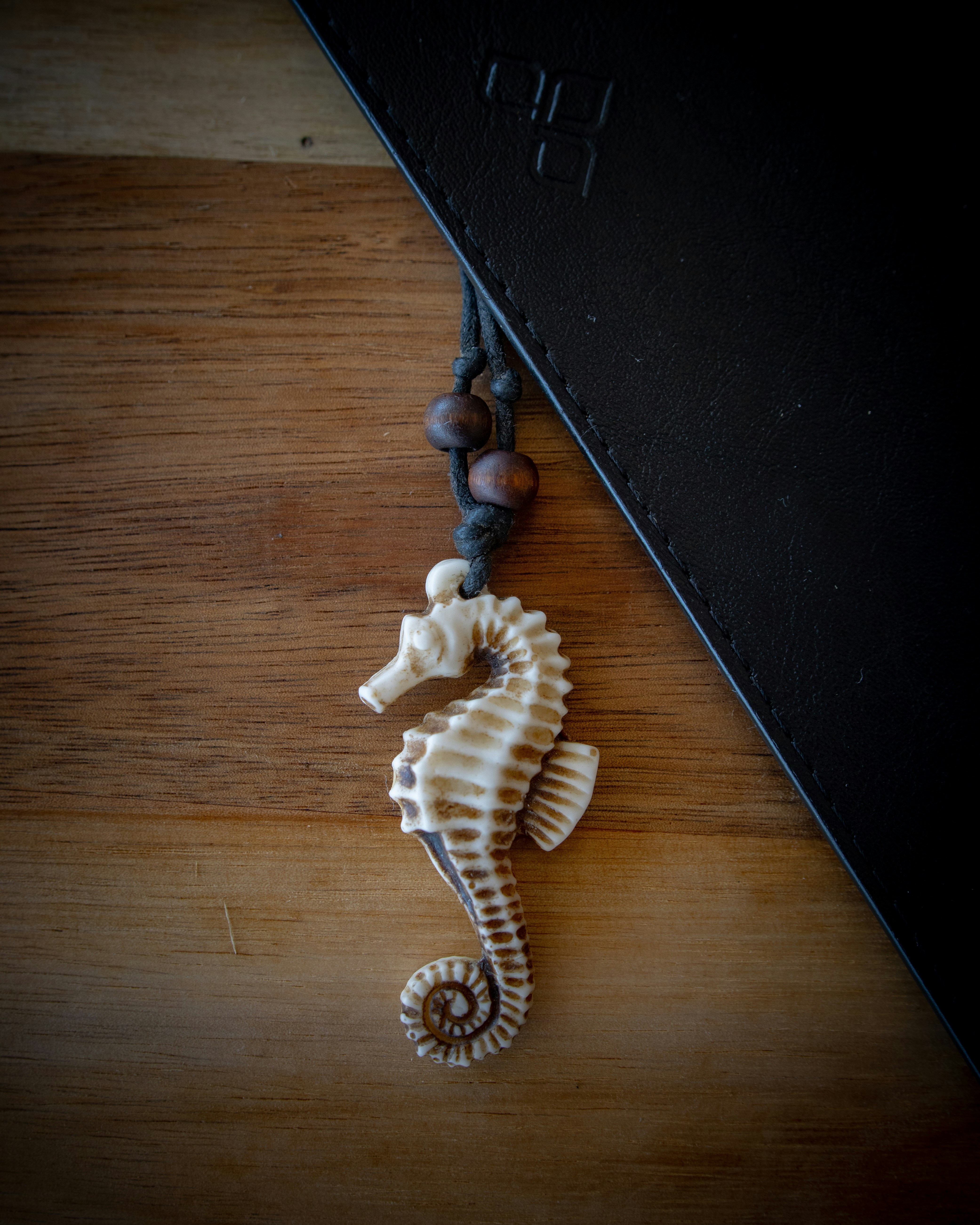 Un primer plano de un caballito de mar sobre una mesa