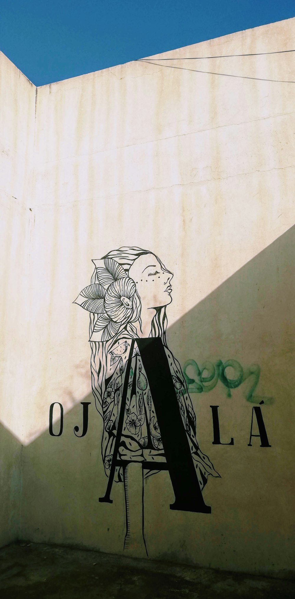 a drawing of a woman's face on the side of a building