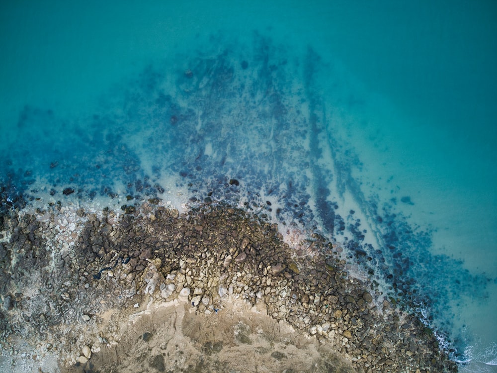 a bird's eye view of a sandy beach