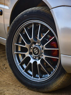 a close up of a tire on a car