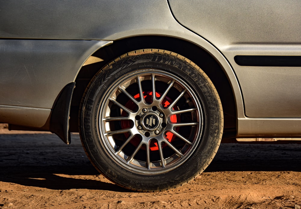 a close up of a tire on a car