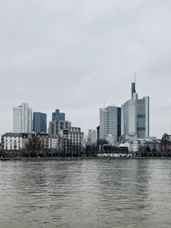 a large body of water with a city in the background