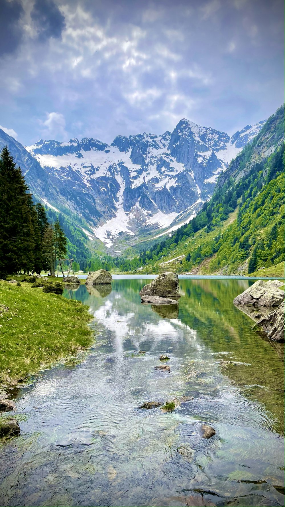 a mountain lake surrounded by trees and rocks