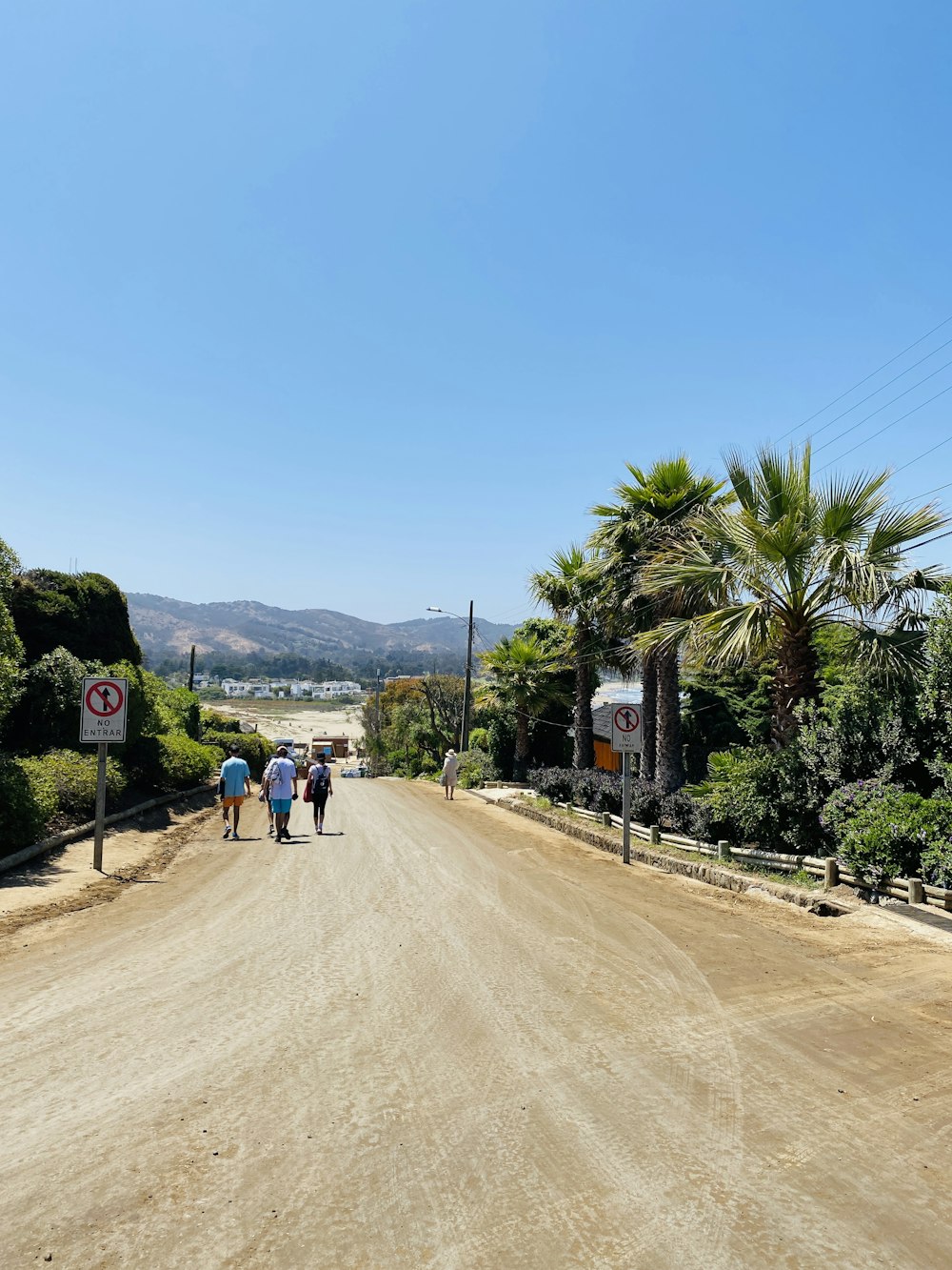 a group of people walking down a dirt road