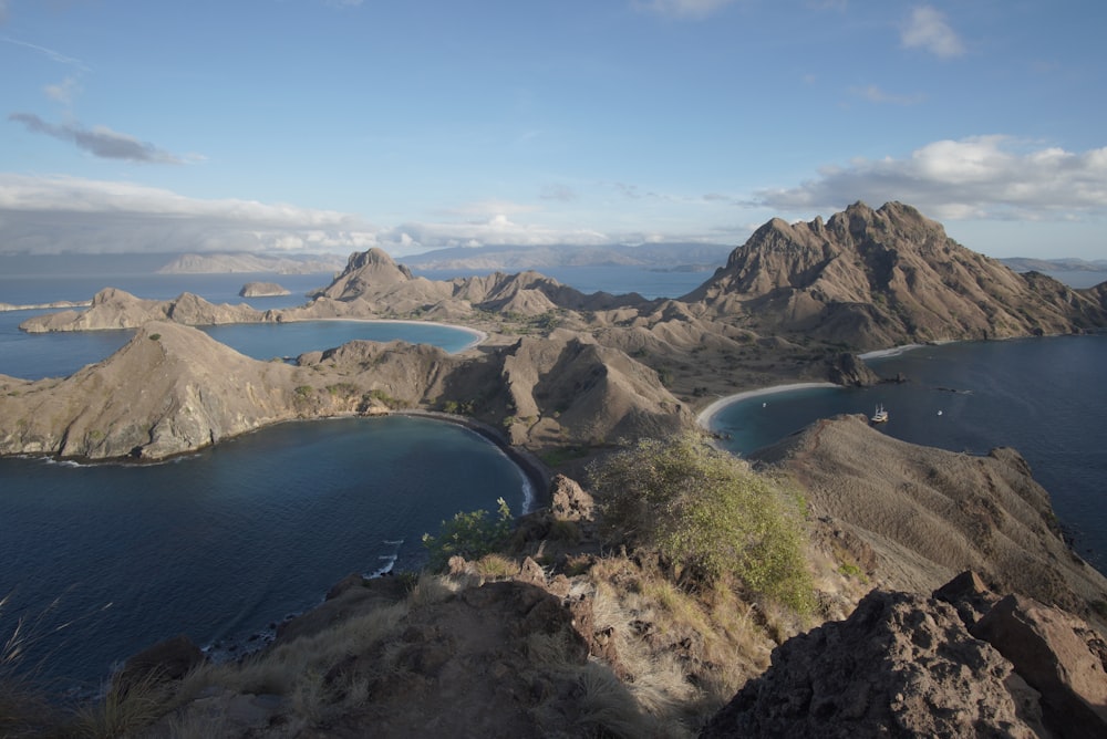 an aerial view of an island in the middle of the ocean