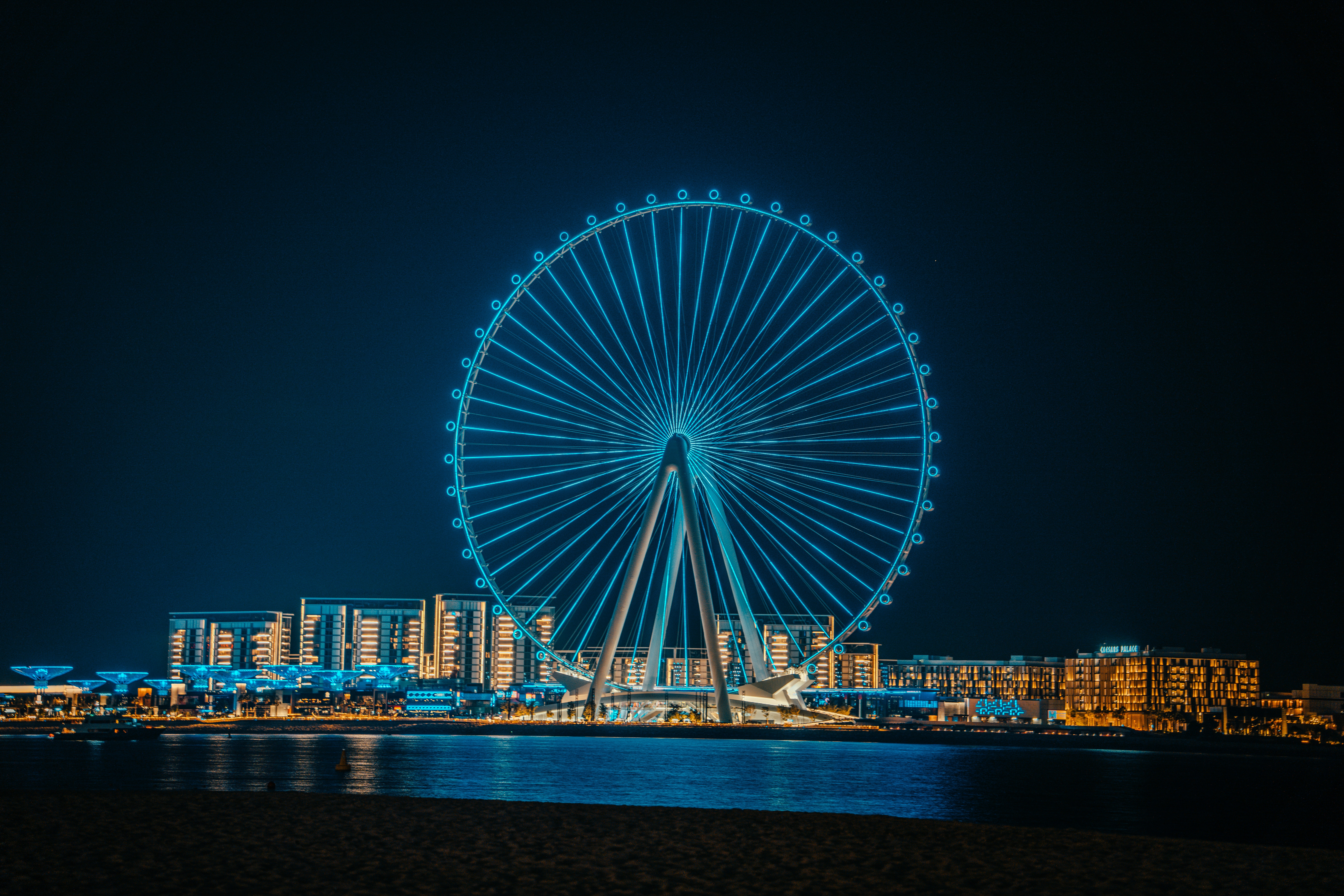 большое колесо обозрения, расположенное над ночным городом