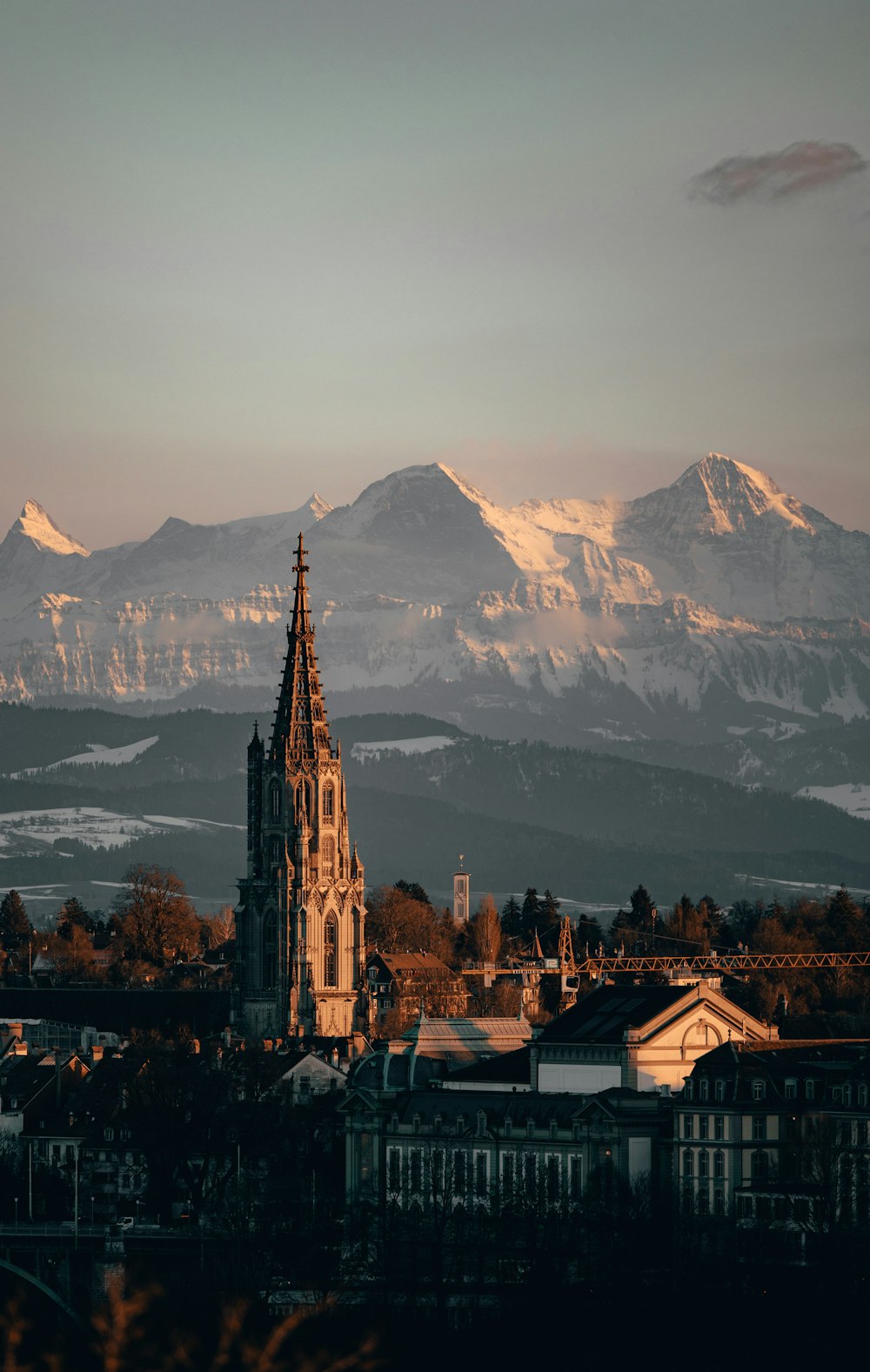 a view of a city with mountains in the background