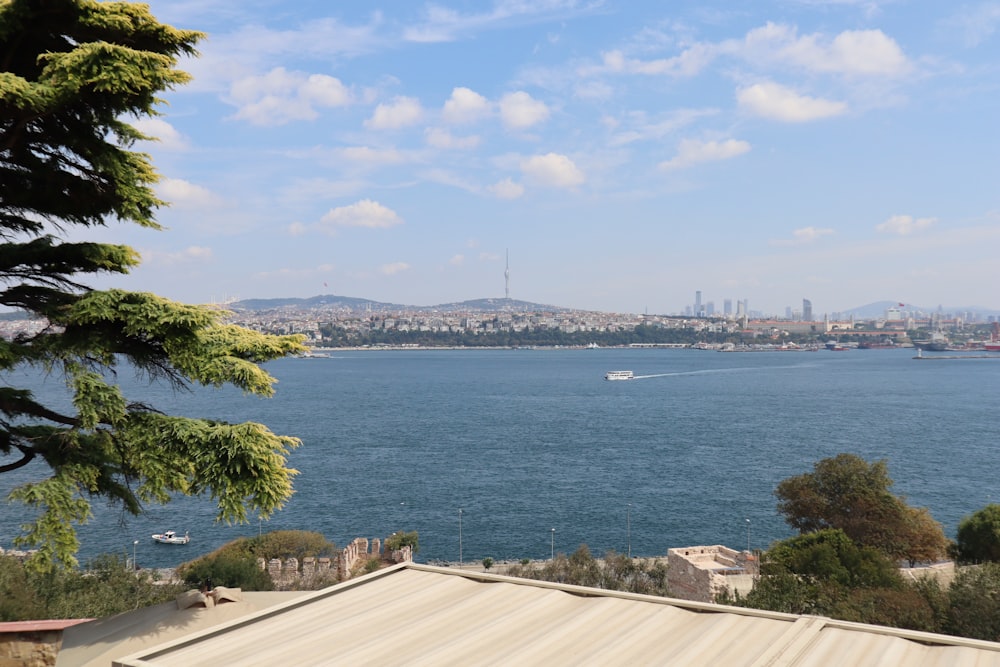 a view of a body of water with a boat in the distance