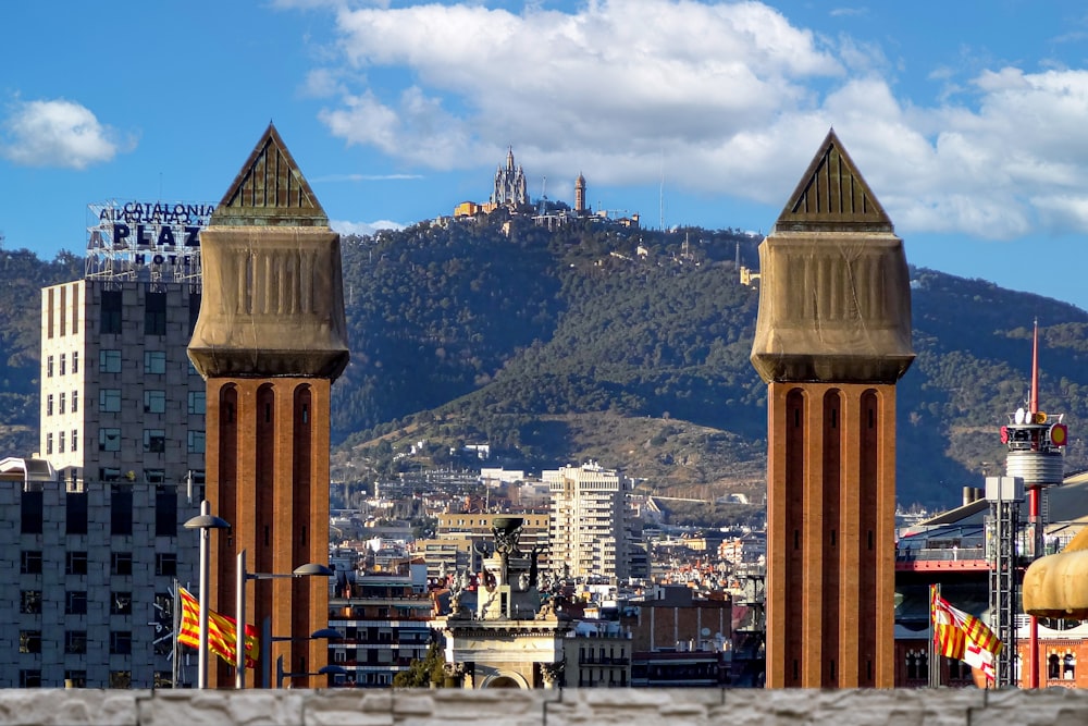 a view of a city with mountains in the background