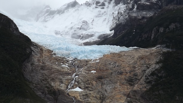 a glacier in the middle of a mountain range