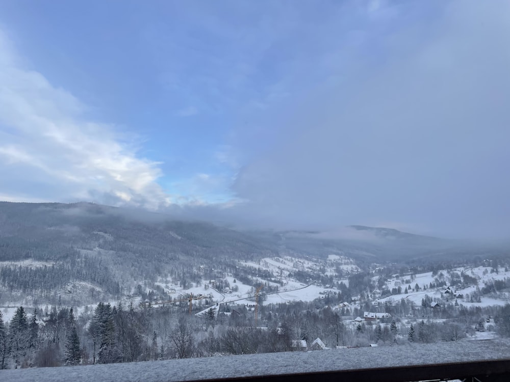 a view of a mountain covered in snow