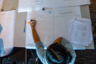 a person writing on a piece of paper