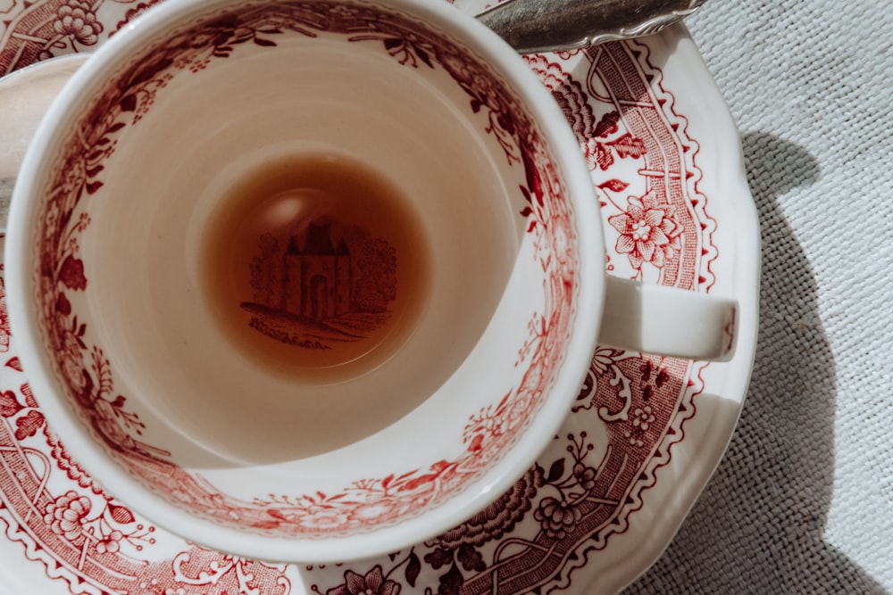 a cup of tea with a spoon in it