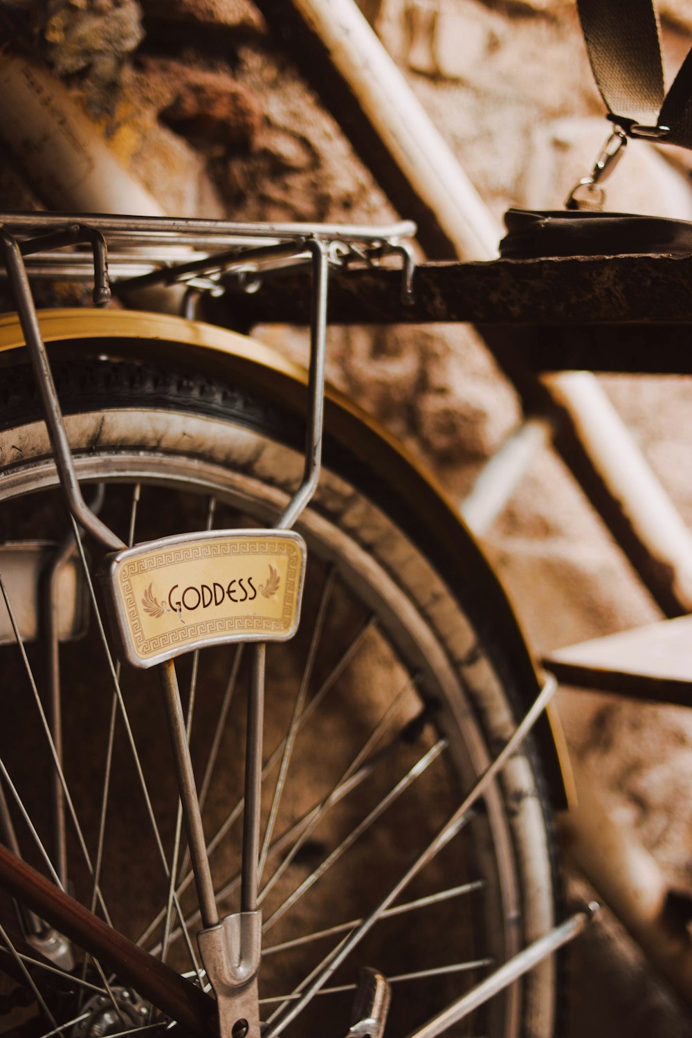 a close up of a bike tire and spokes