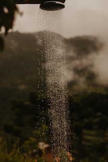 a shower head is sprinkled with water