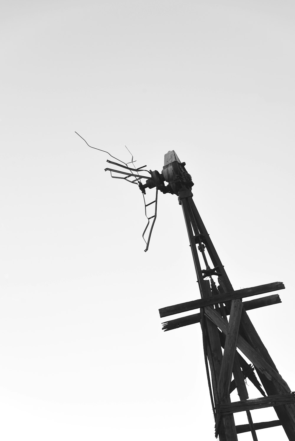 a black and white photo of a wind vane