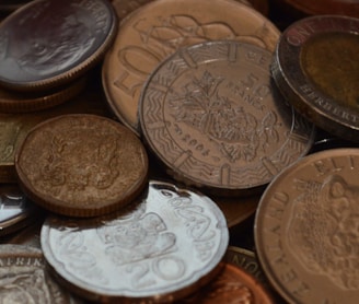 a pile of different types of coins