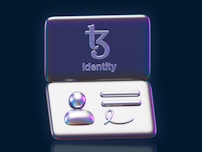 A digital icon featuring the word 'Identity' below an abstract symbol. The lower part displays a person symbol, two horizontal lines, and a stylized signature.