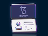 A digital icon featuring the word 'Identity' below an abstract symbol. The lower part displays a person symbol, two horizontal lines, and a stylized signature.