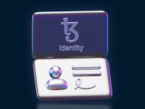A digital icon featuring the word 'Identity' below an abstract symbol. The lower part displays a person symbol, two horizontal lines, and a stylized signature.