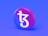 A 3D rendering of a round emblem featuring a stylized white letter symbol on a gradient background transitioning from blue to pink.