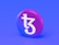 A 3D rendering of a round emblem featuring a stylized white letter symbol on a gradient background transitioning from blue to pink.