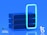 Three dark blue rectangular blocks are stacked on top of each other against a vibrant blue background. In front of them, an outline of a smartphone with a neon green-blue hue is situated. The lower left corner features text that reads 'Governance by the People' next to a logo composed of small stacked rectangles. Another abstract logo is placed in the lower right corner.