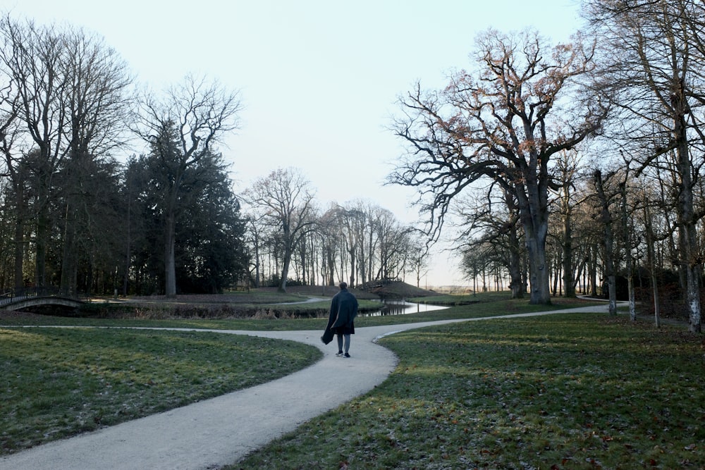 a person walking down a path in a park