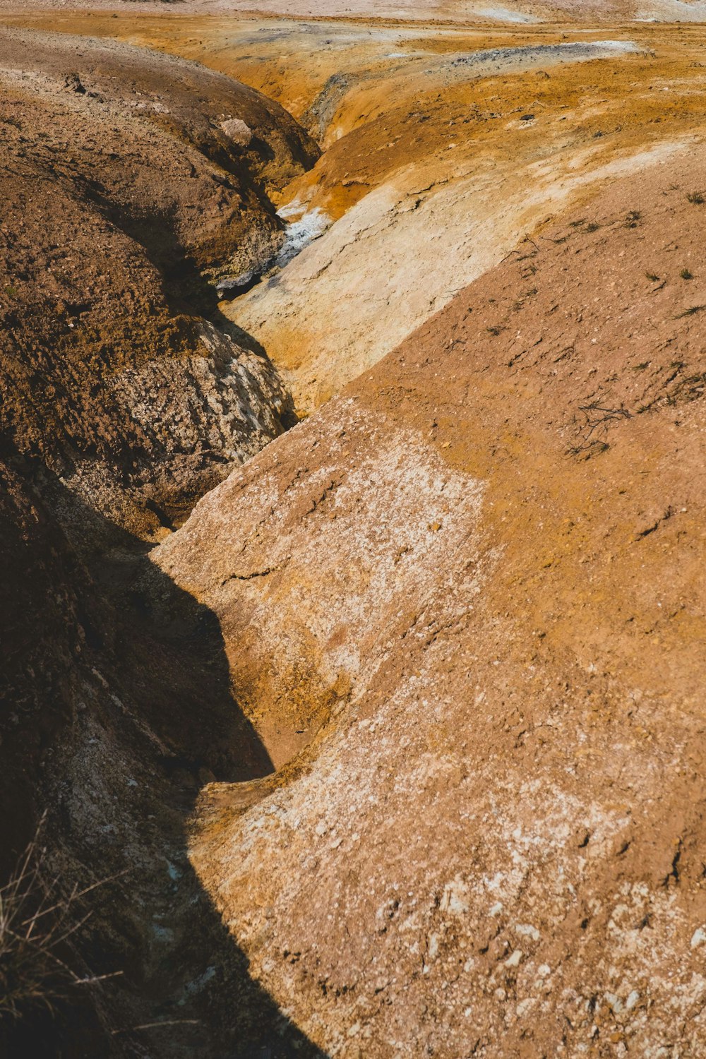 a view of a barren area with a stream running through it