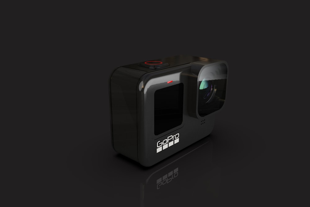 a black camera with a black background