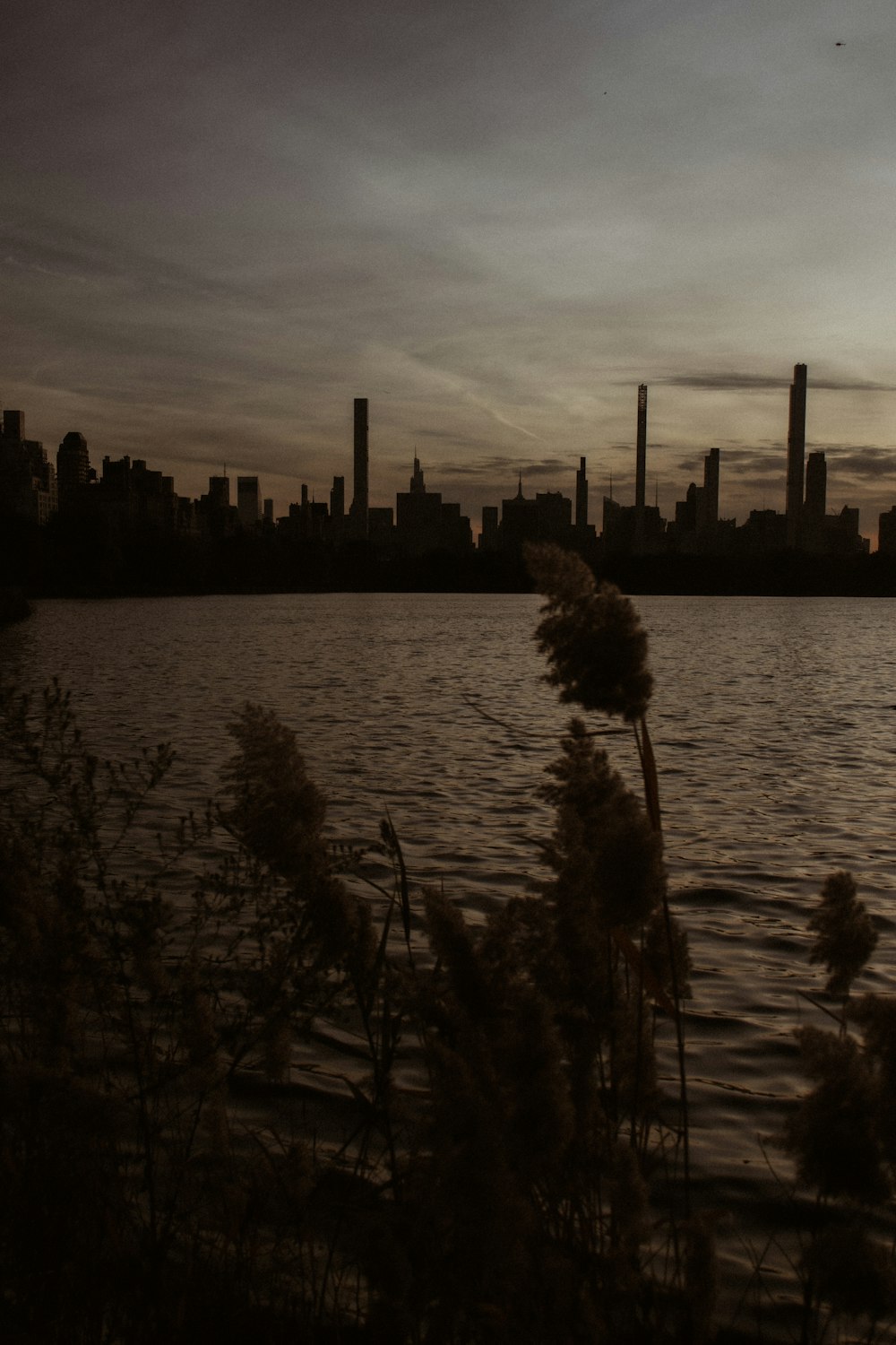 a body of water with a city in the background