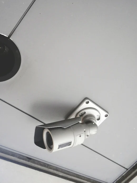 Dome camera fitted to a ceiling