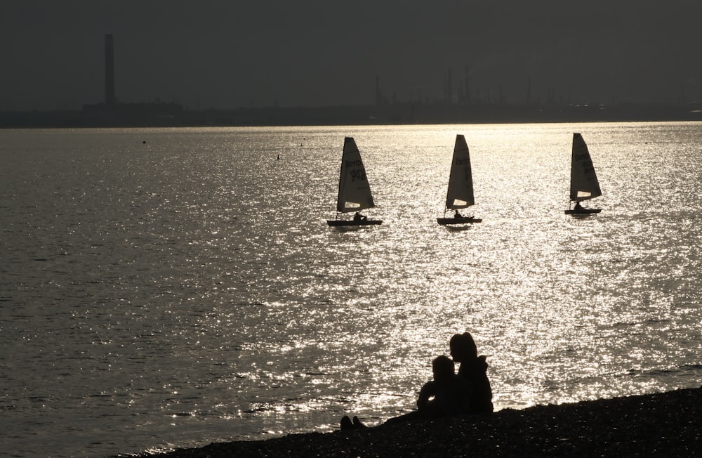 a person sitting on a beach next to a body of water